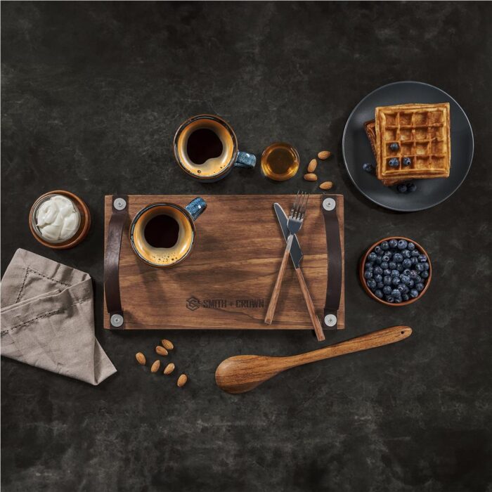 Serendipio Large Farm Style Wooden Tray with Leather Straps